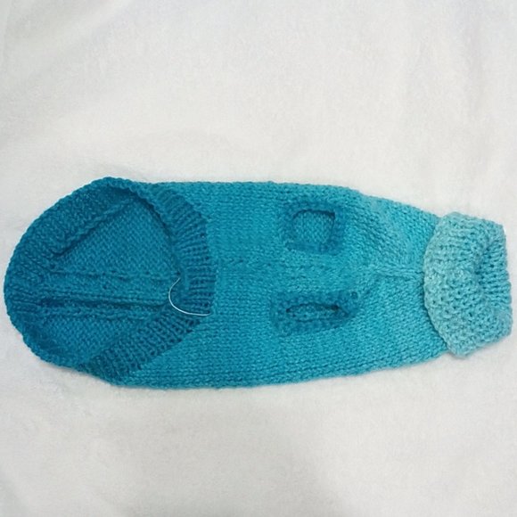 Hand Crafted Knit Turquoise Pet Jacket Fur Baby Clothes Cat Dog Sweater Coat - Picture 2 of 9
